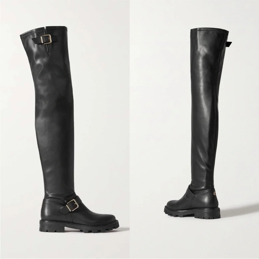New JIMMY CHOO Biker II buckled leather over-the-knee boots $1,350 36